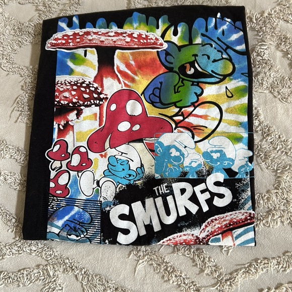 Psychedelic Smurf Mushrooms Tie Dye Black Tee Men’s Size Large - Picture 7 of 15